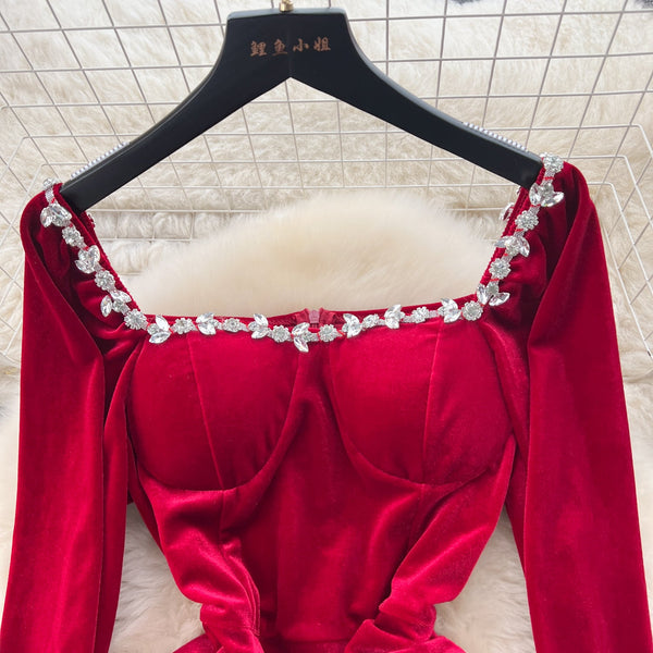 Vintage Rhinestone Studded Split Dress