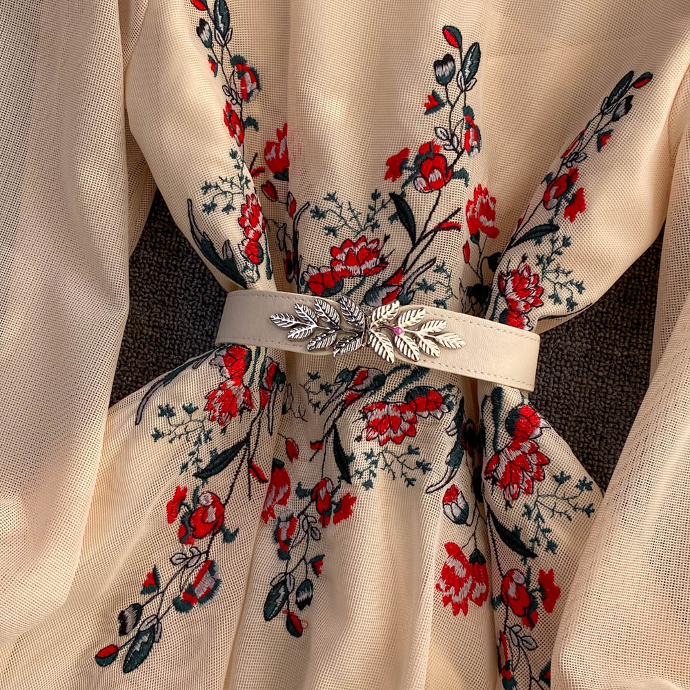 Round Collar Studded Floral Dress