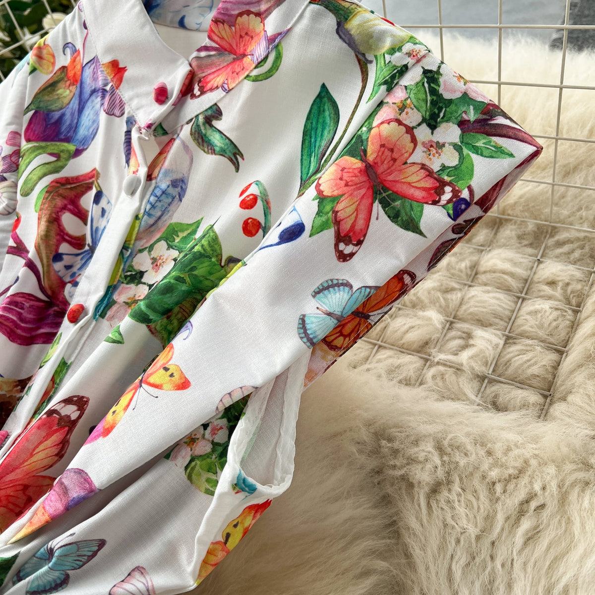 French Style Floral Sleeveless Shirt Dress
