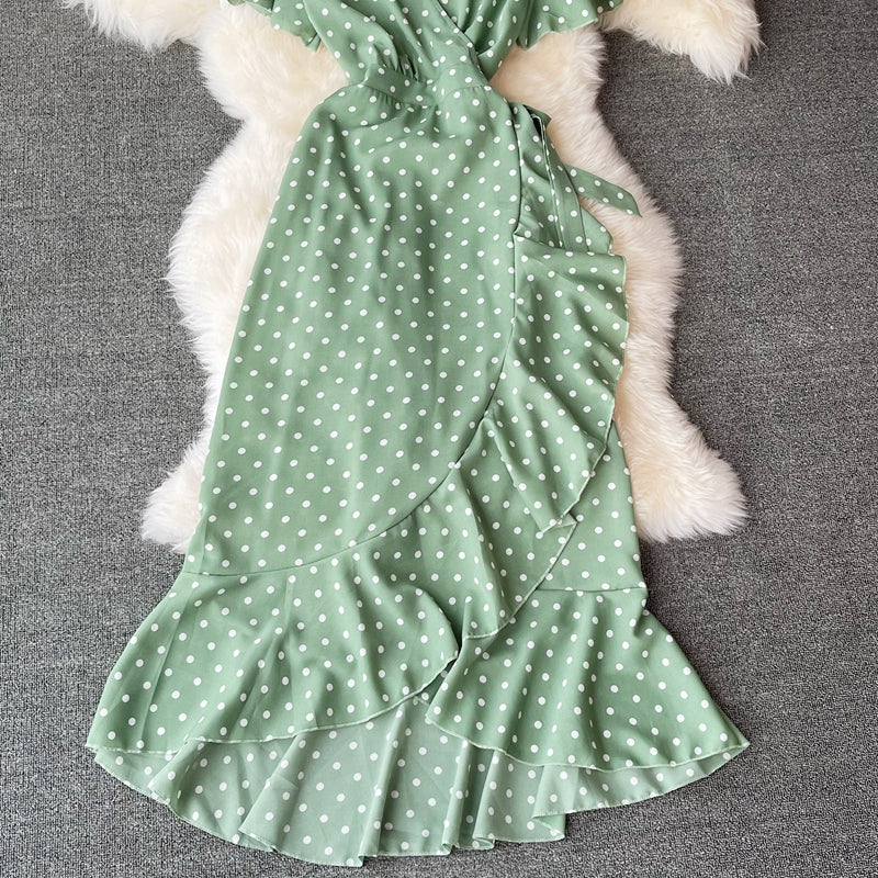 Elegant V-neck Polka Dot Dress
