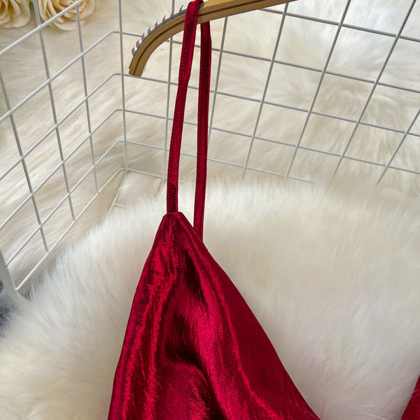 Vintage Draped Glossy Red Slip Dress
