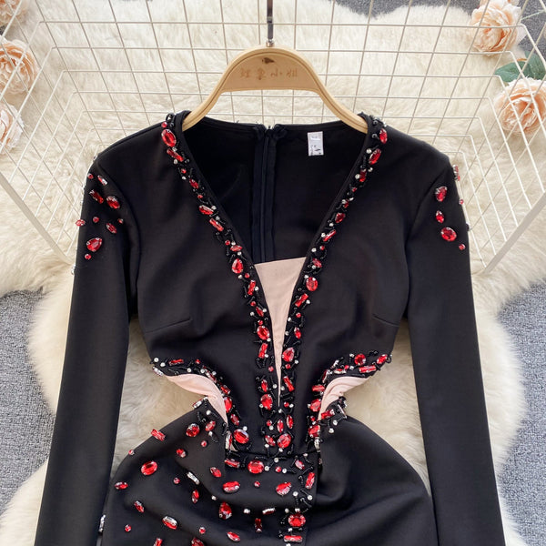 Elegant Asymmetric Beaded Floral Dress