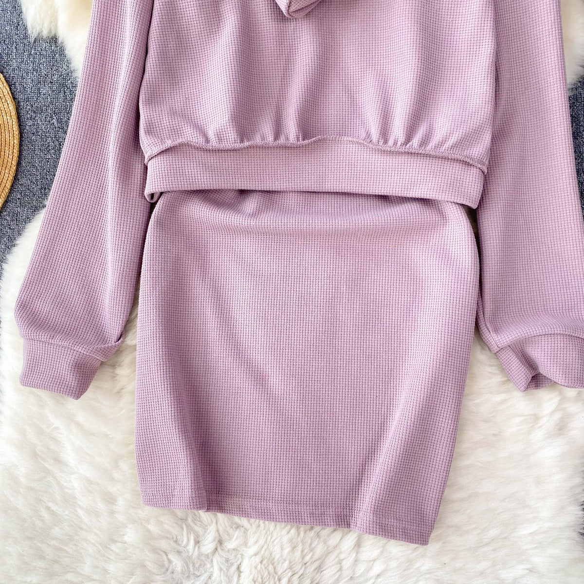 Slip Dress&Lace-up Hoodie 2Pcs