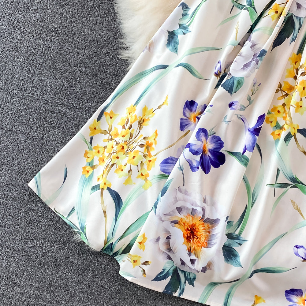 Bow-tie Lace-up Printed Floral Dress