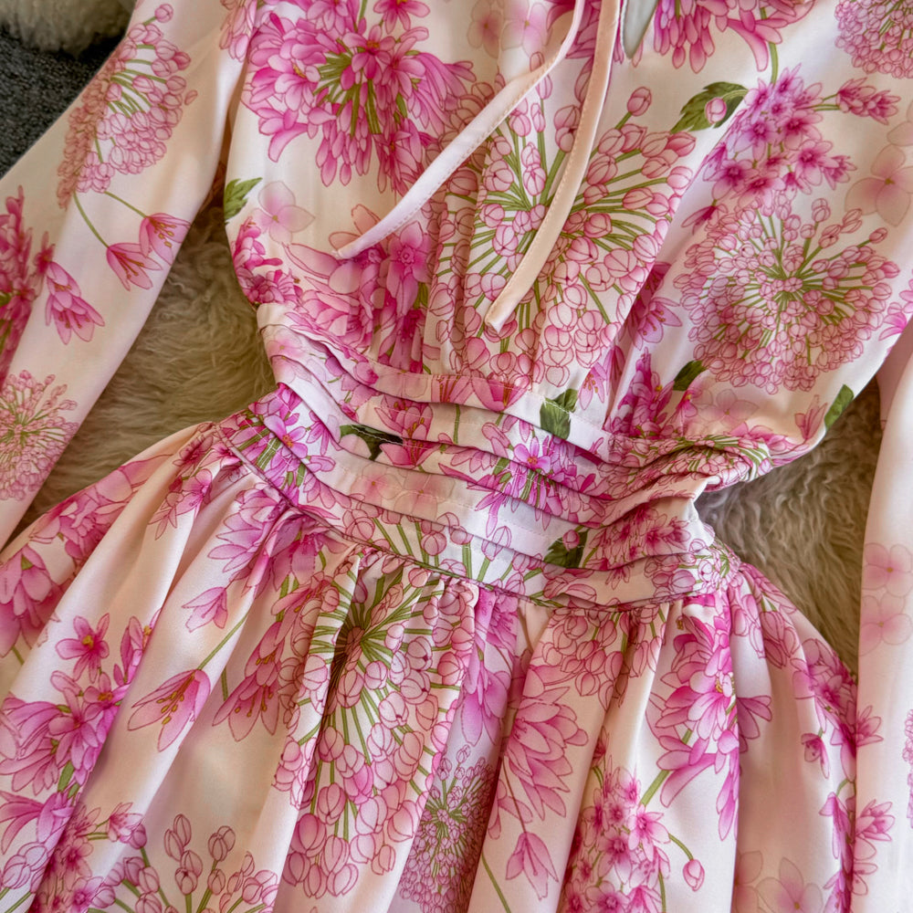 Fairy Lace-up Pink Floral Dress