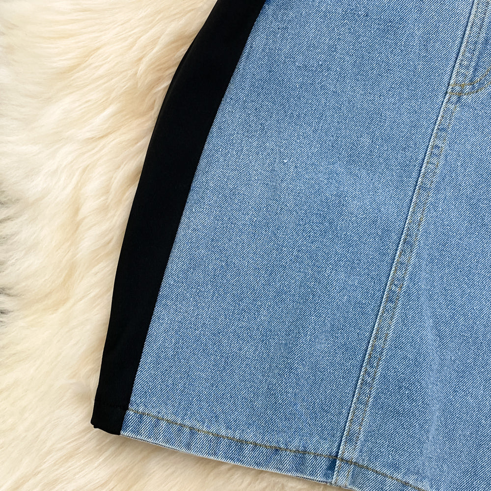 Fake Two-piece Denim Patchwork Dress