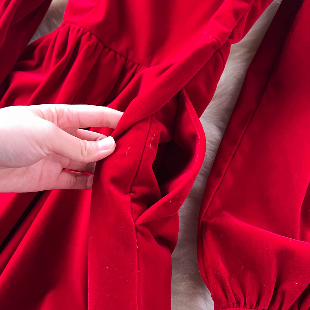 Square Collar Solid Suede Dress