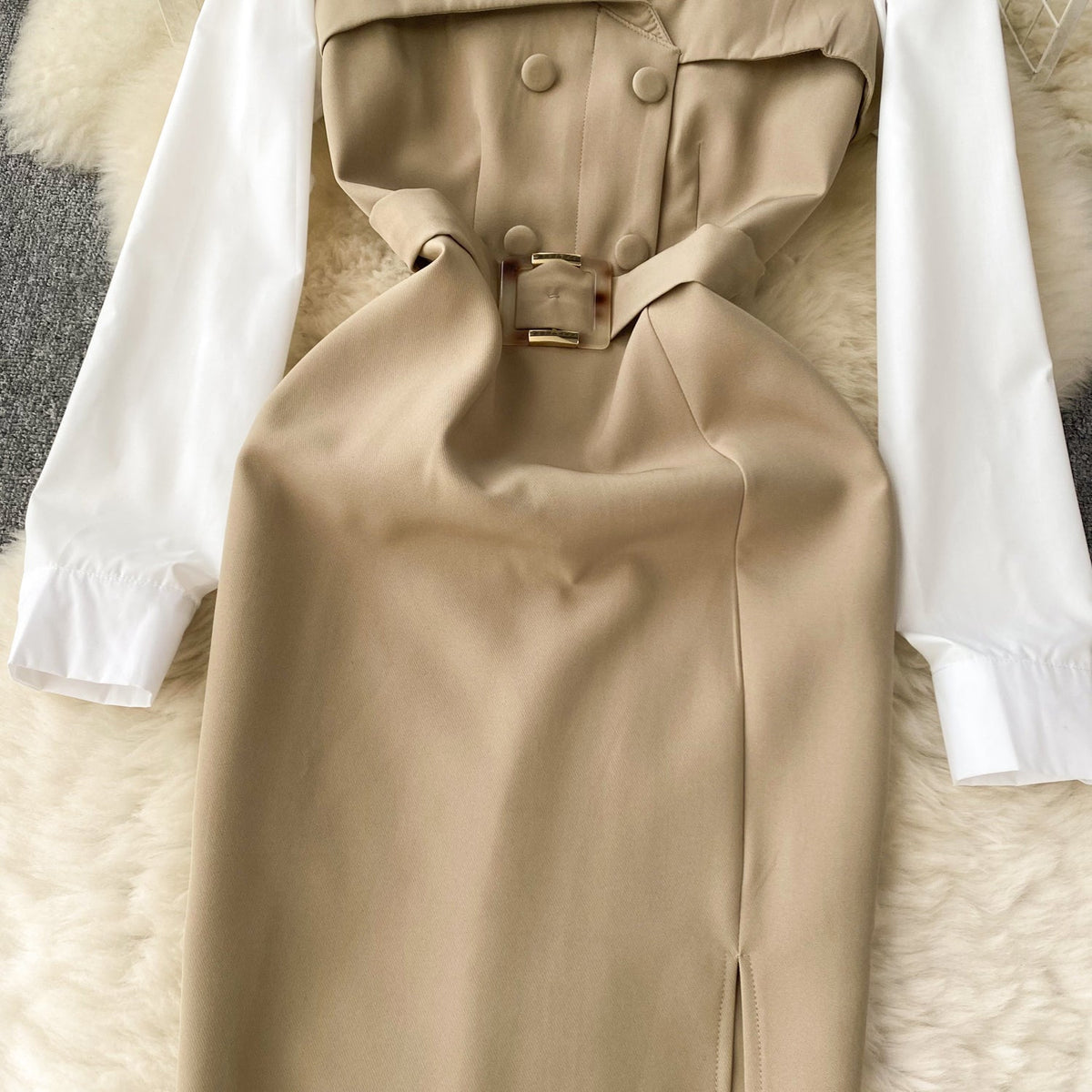 Faux Two-pieces Patchwork Shirt Dress