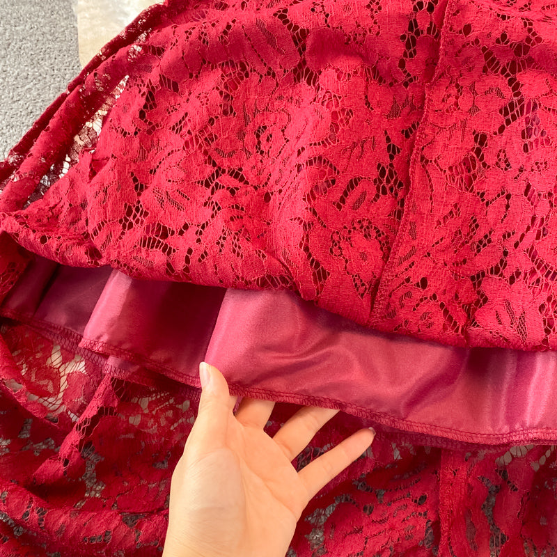 V-neck Floral Embroidered Lace Dress