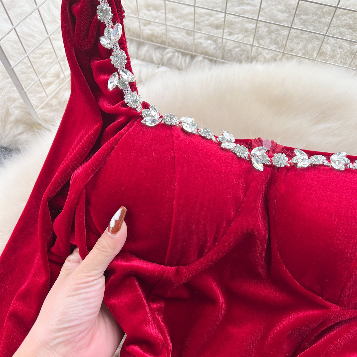 Vintage Rhinestone Studded Split Dress