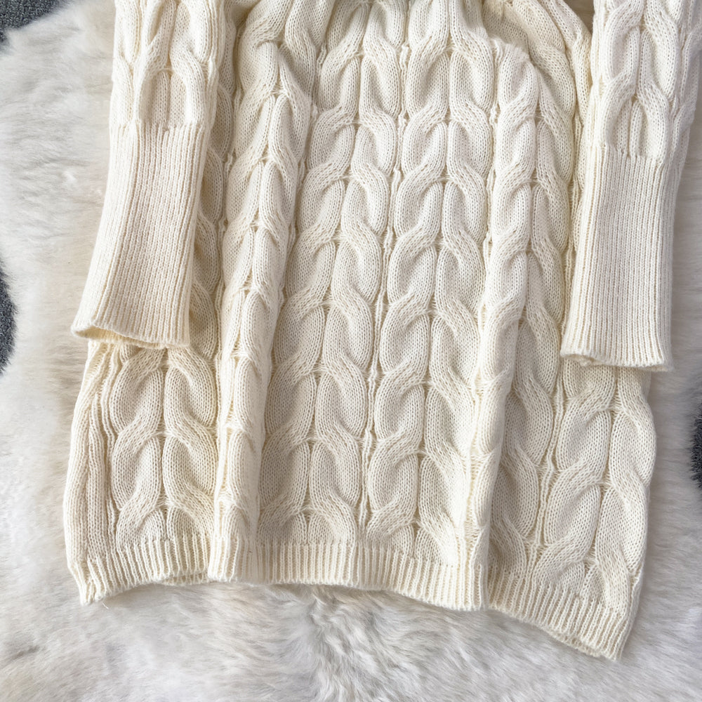 Soft Round Collar Cable-knit Dress