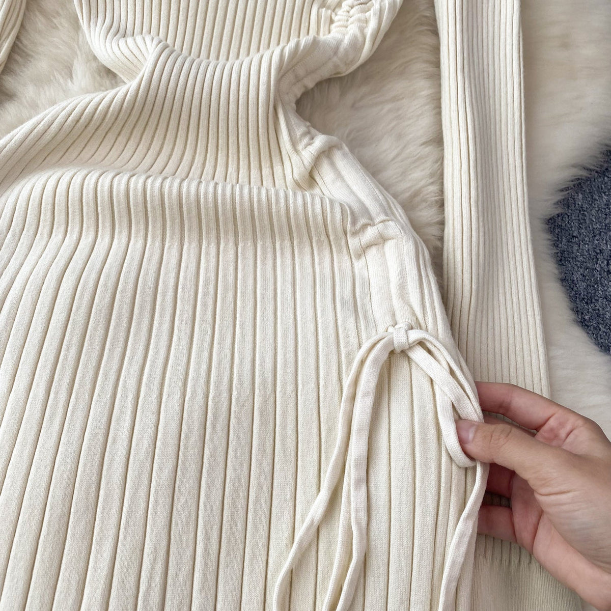 Solid Color Slim-fitting Knitted Dress