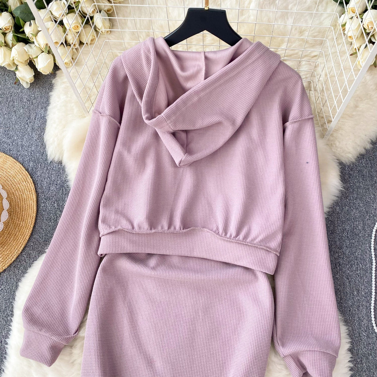 Slip Dress&Lace-up Hoodie 2Pcs
