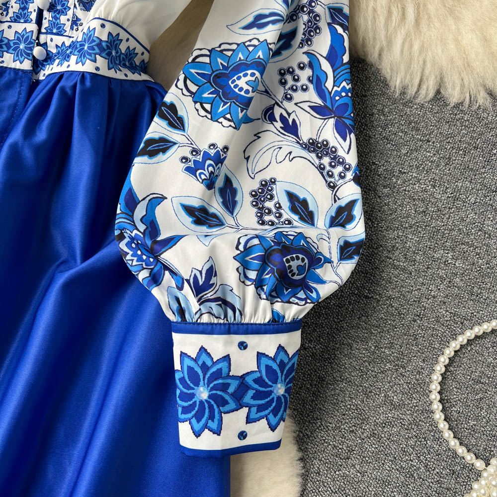 V-neck Puff Sleeve Printed Dress