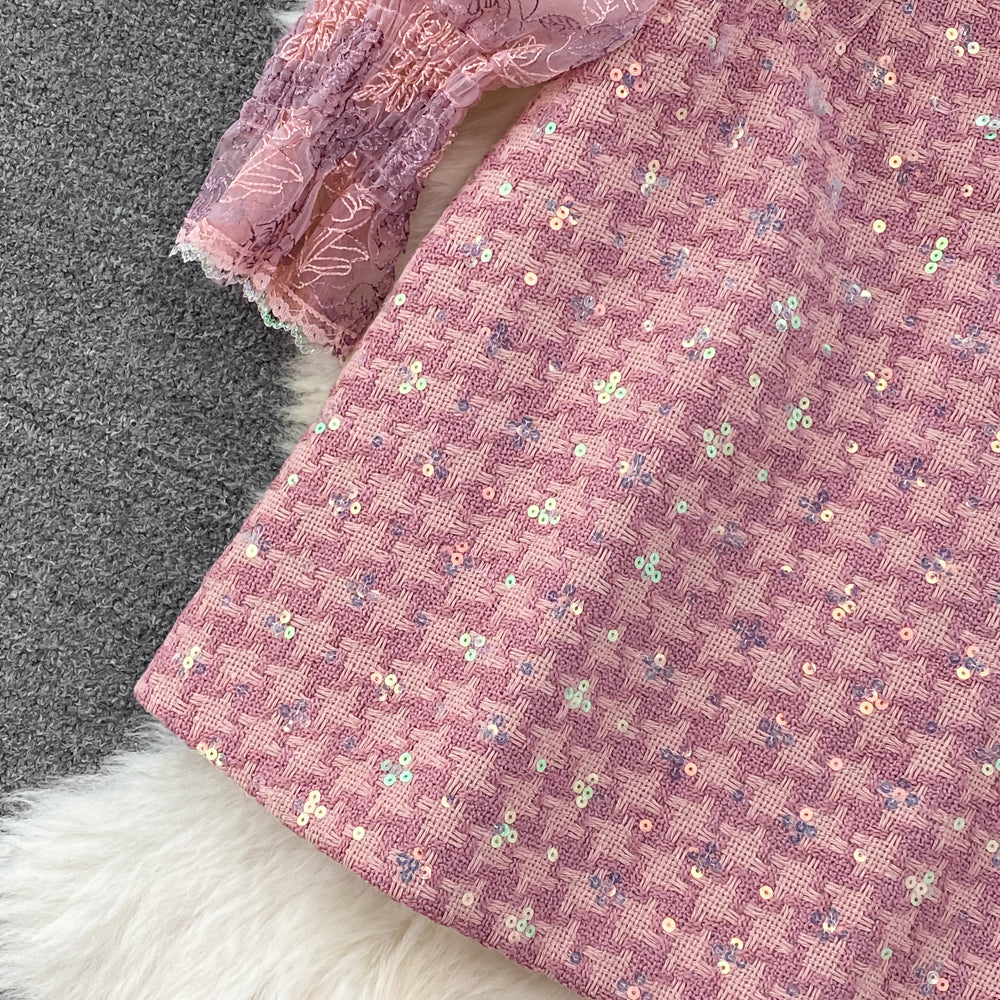 Lace Patchwork Sequin Tweed Dress