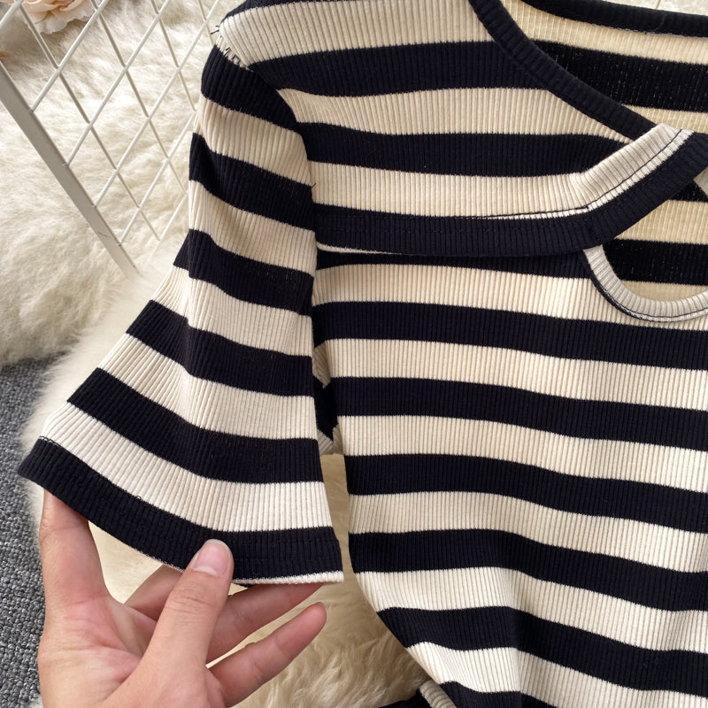Patchwork Striped Faux 2Pcs A-line Dress