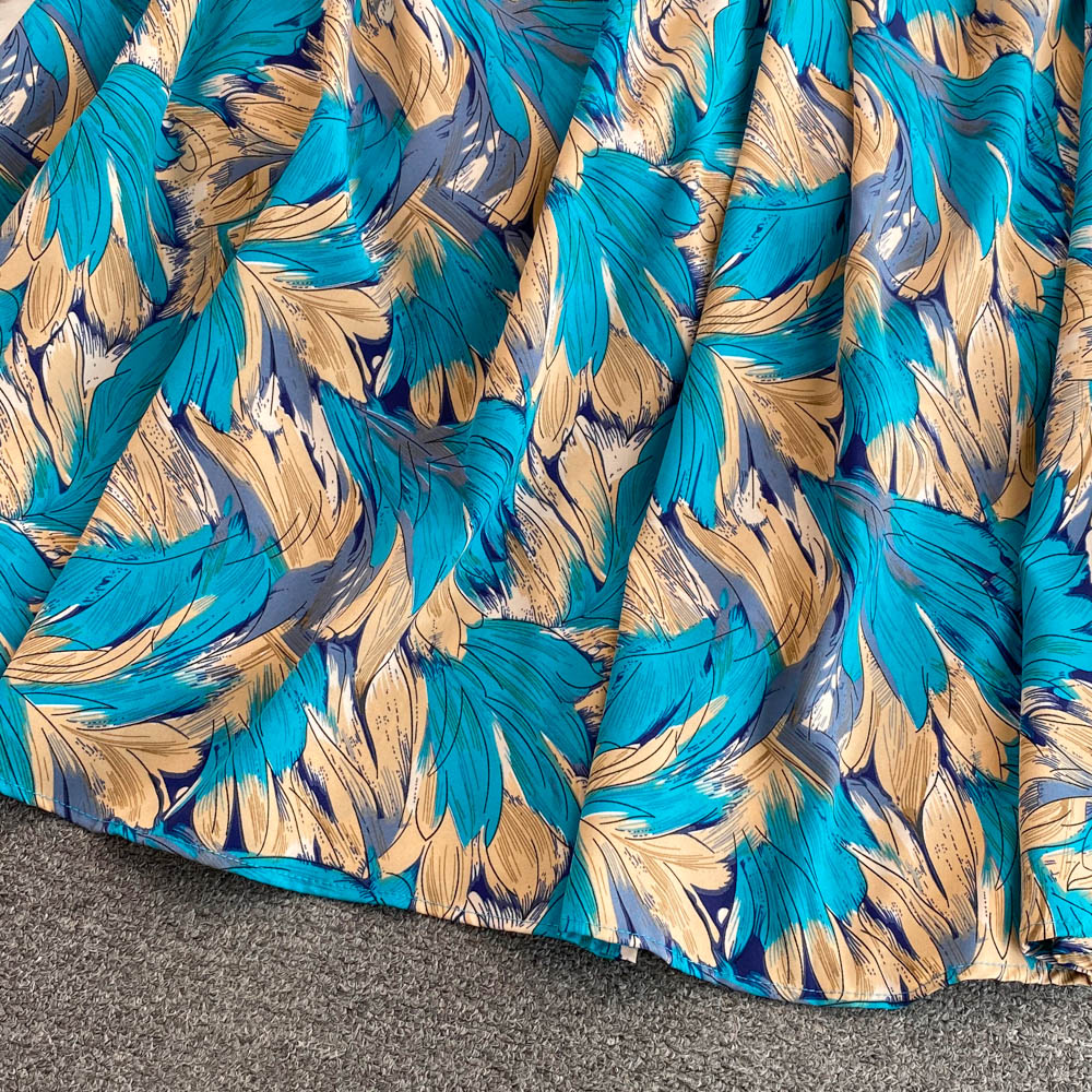Stand Collar Floral Printed A-line Dress