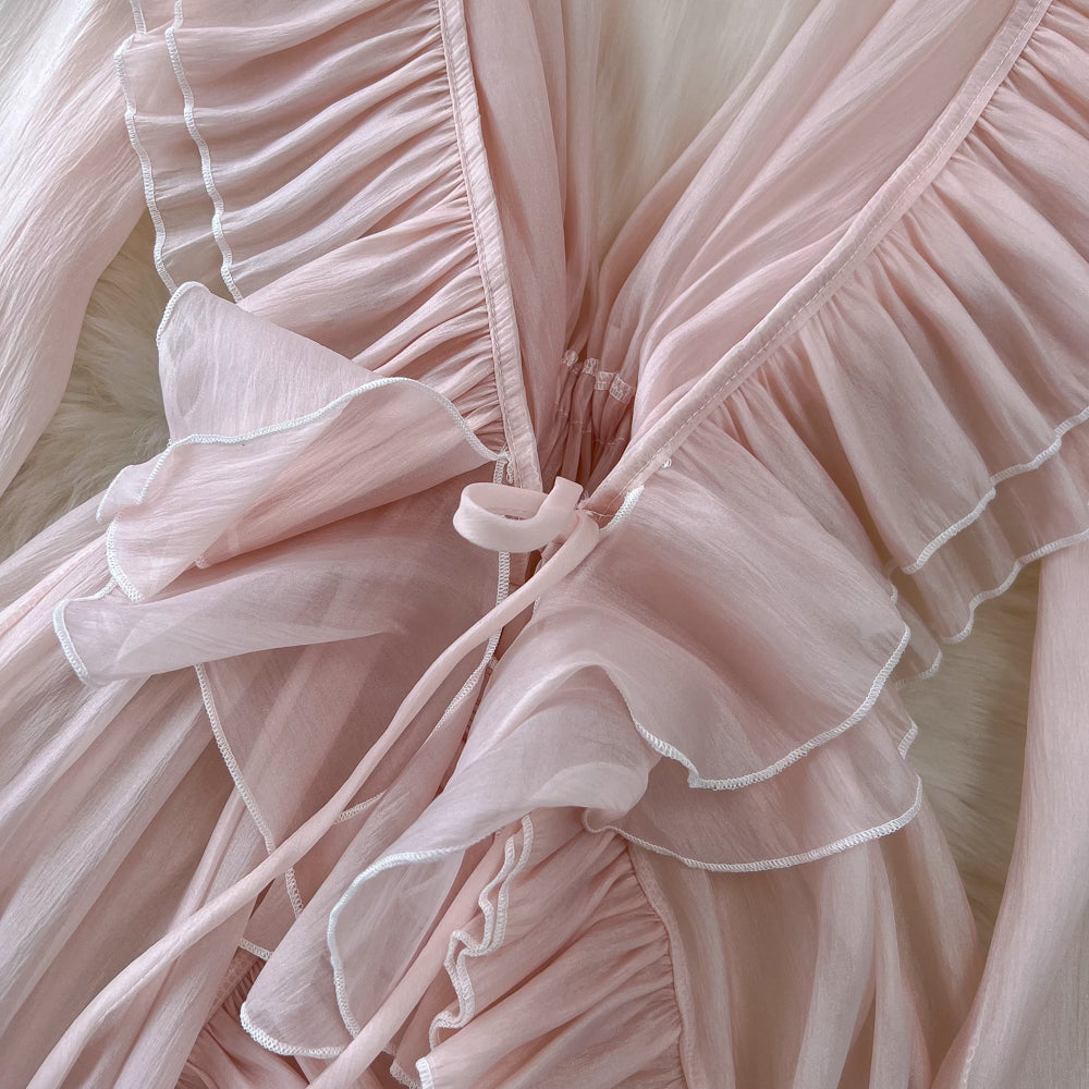 Fairy Deep V-neck Ruffled Mesh Dress
