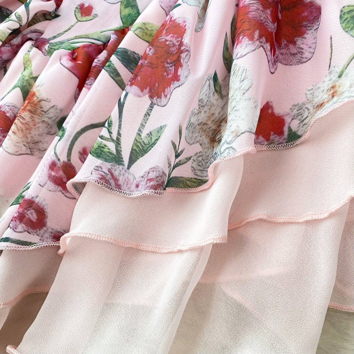 Strapless Ruffle Layered Floral Dress