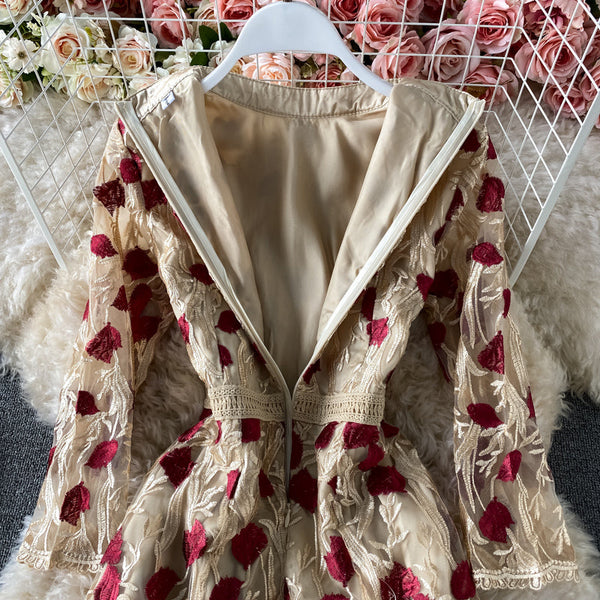Vintage Embroidered Floral Mesh Dress