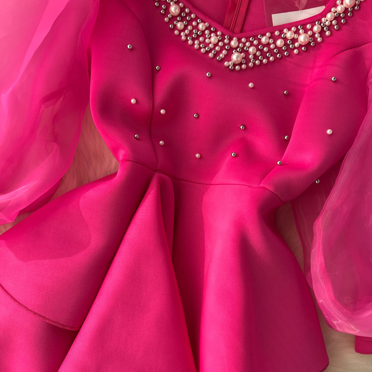Vintage Beaded Ruffled Split Dress