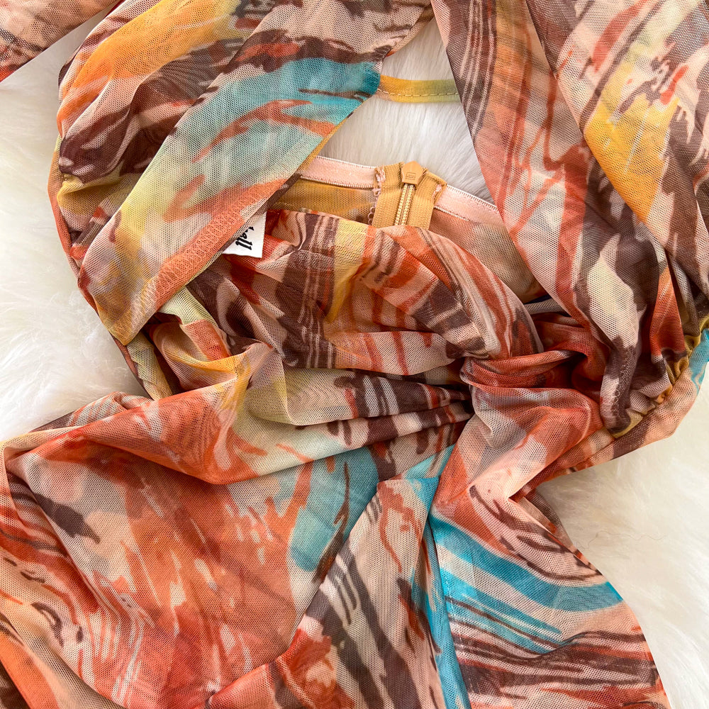 Elegant Tie-dye Backless Halter Dress