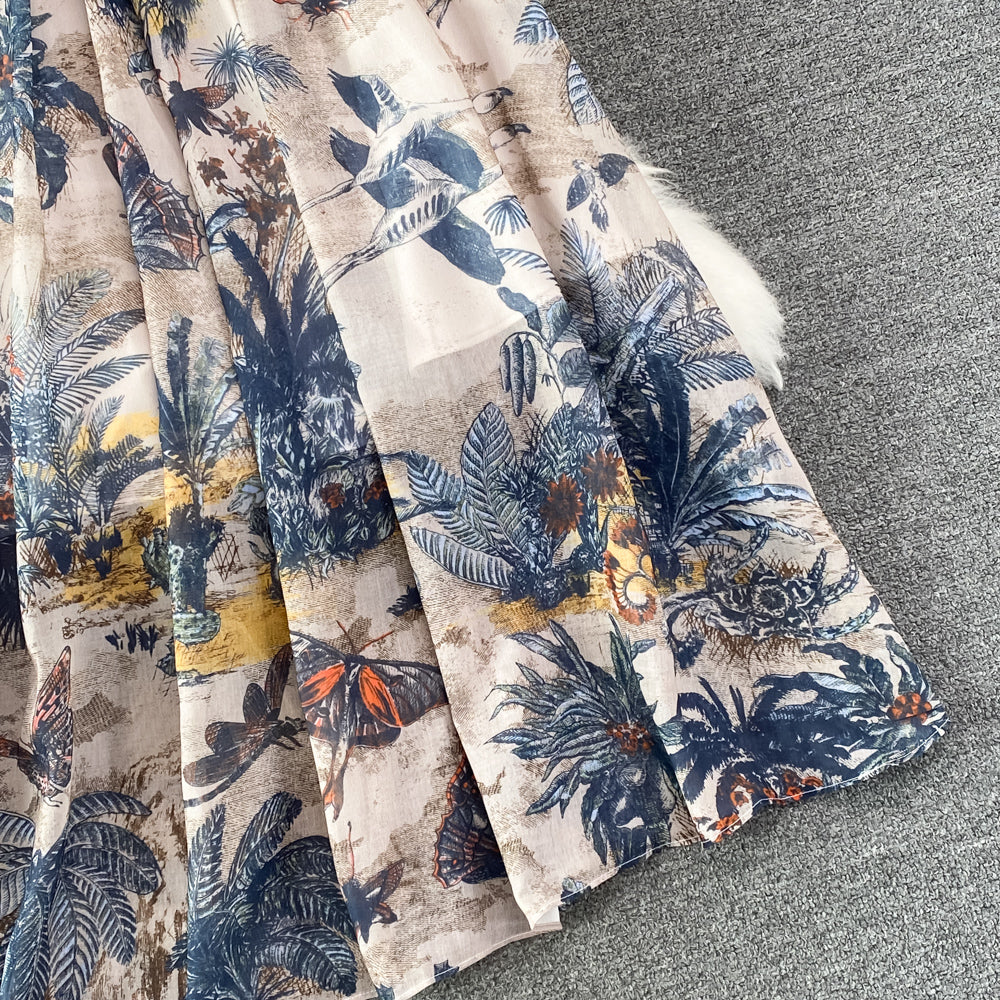 Ink Painting Print A-line Maxi Dress
