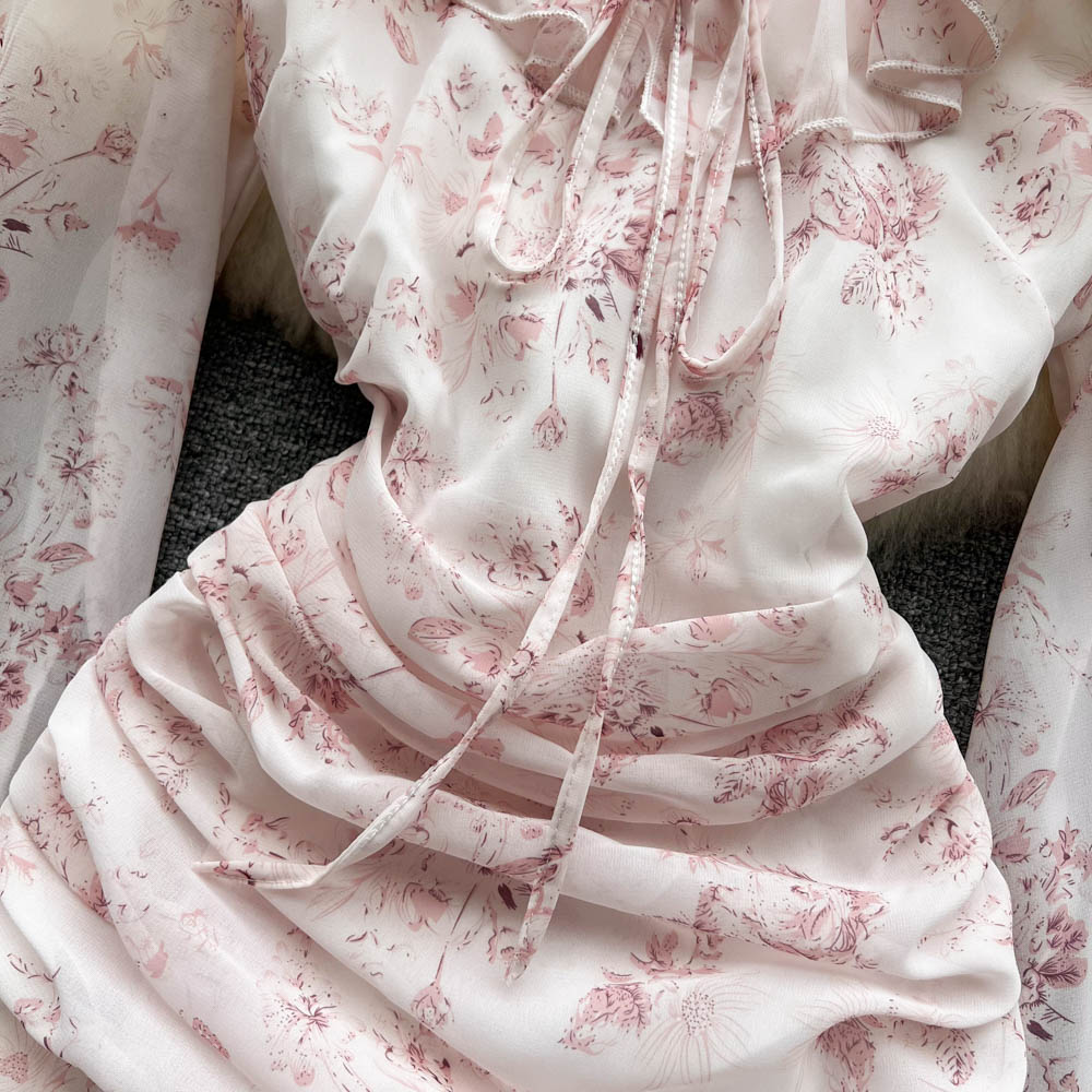 Fairy Pink Floral Pleated Dress