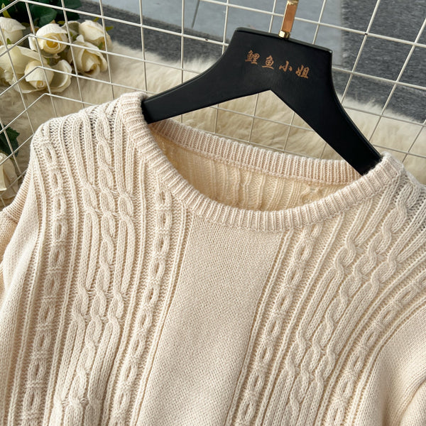 Round Collar Puffy Sleeve Knitted Dress
