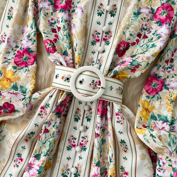 Courtly Floral Shirt Dress with Belt