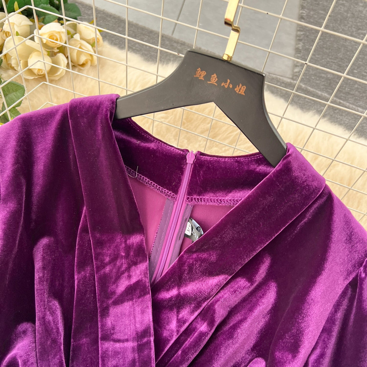 V-neck Slim-fitting Suede Split Dress