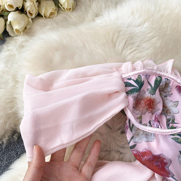 Strapless Ruffle Layered Floral Dress