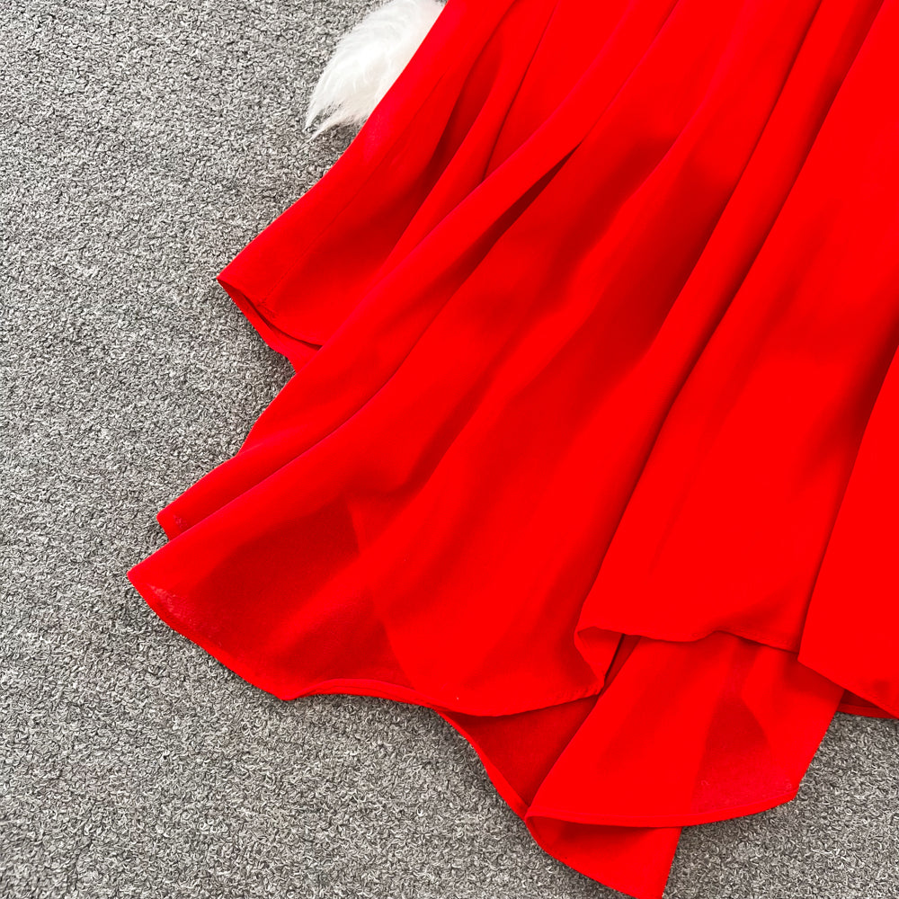 Stand collar Ruffled Chiffon Dress
