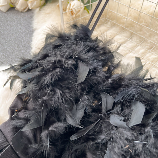 Vintage Feather Mesh Patchwork Slip Dress