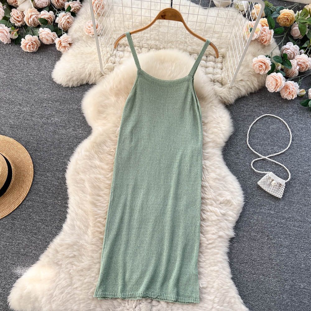 Solid Color V-neck A-line Dress