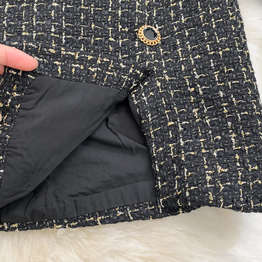 Gold Velvet Patchwork Tweed A-line Dress