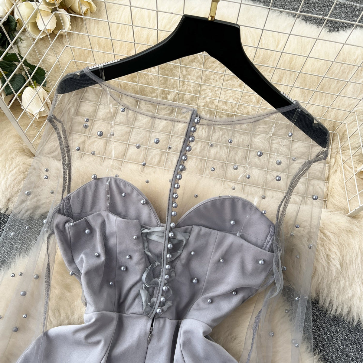 Elegant Beaded Mesh Party Dress