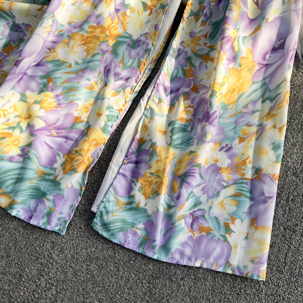 One-shoulder Slant Neckline Floral Dress