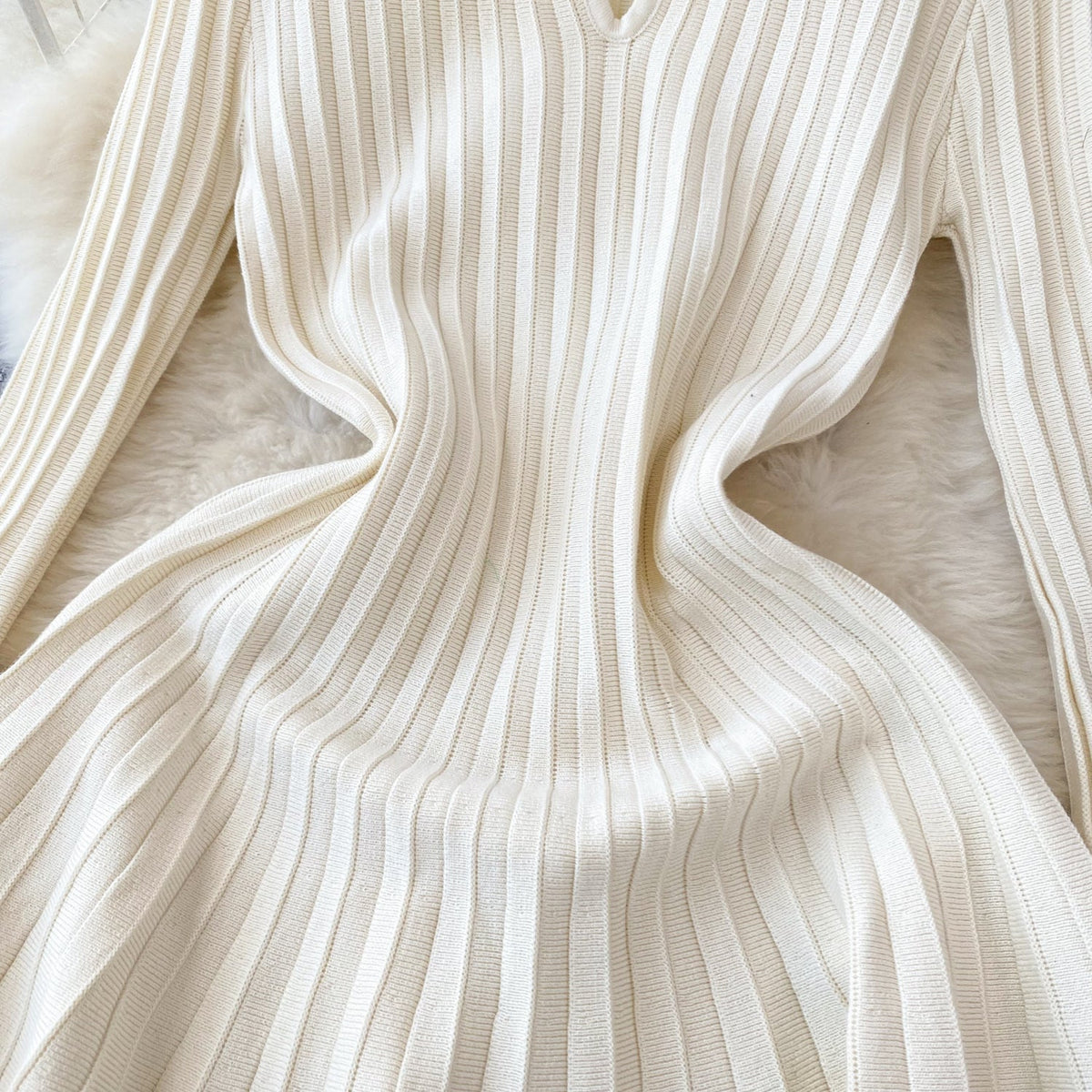 French Style Pleated Knitted Dress