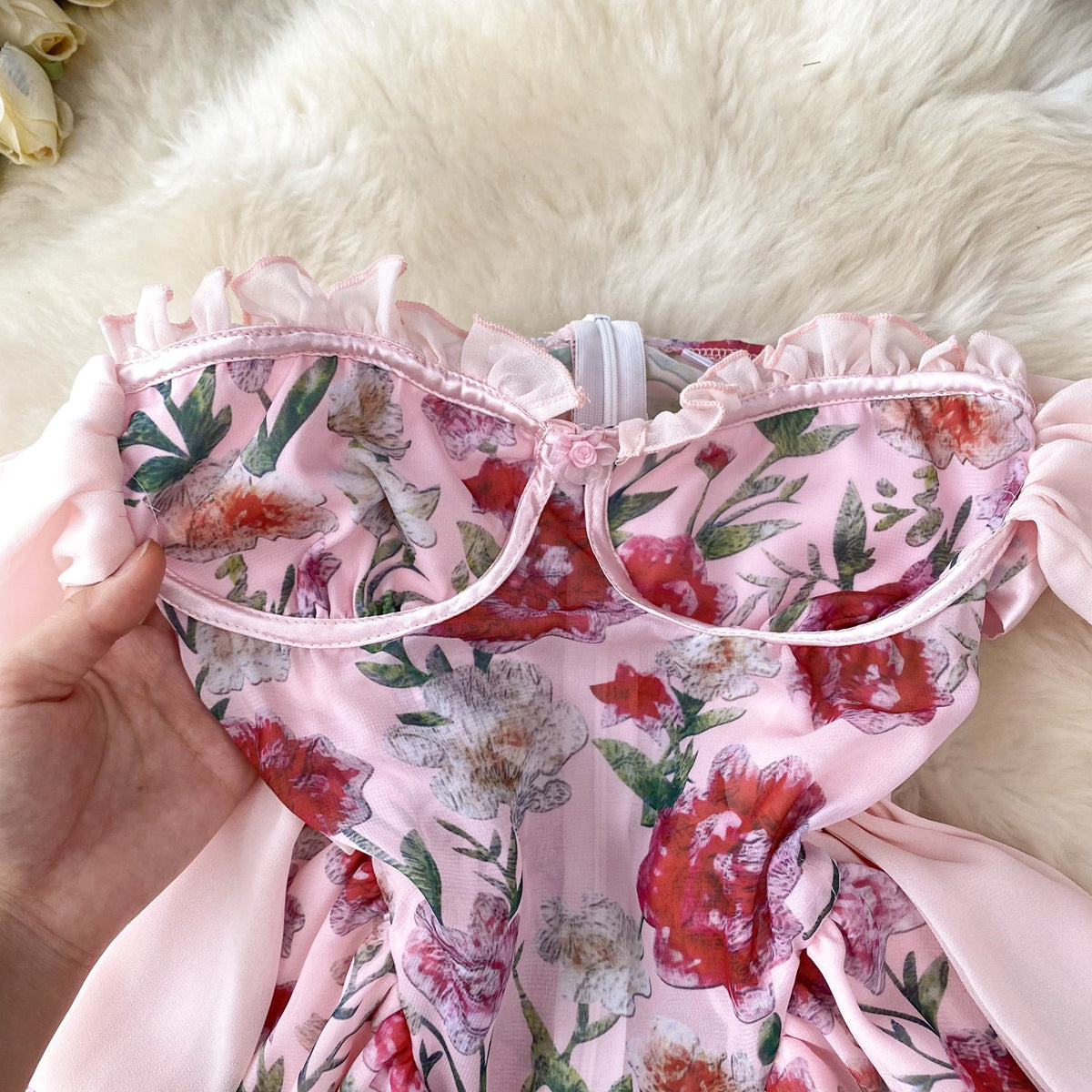 Strapless Ruffle Layered Floral Dress