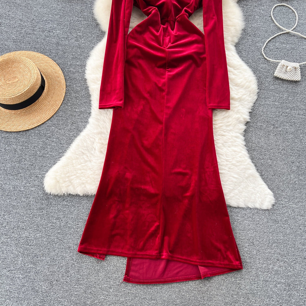 Vintage Rhinestone Studded Split Dress