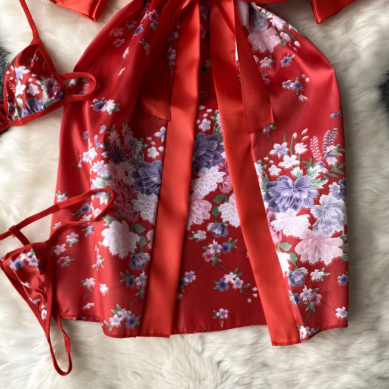 Lace-up Printed Robe Cardigan Dress