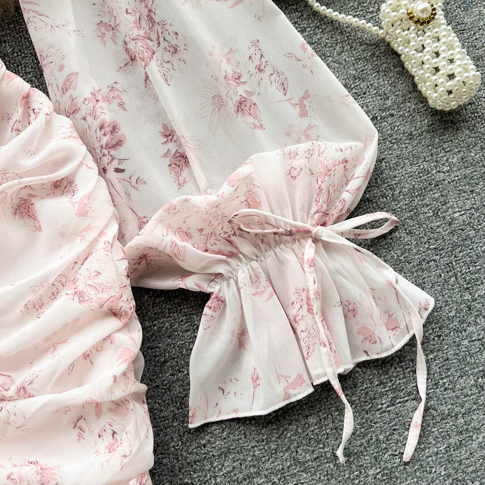 Fairy Pink Floral Pleated Dress