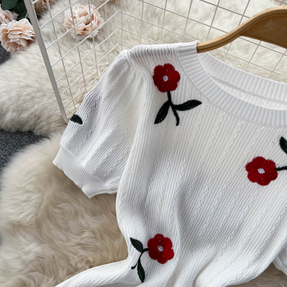 Elegant Embroidered Rose Knitted Dress
