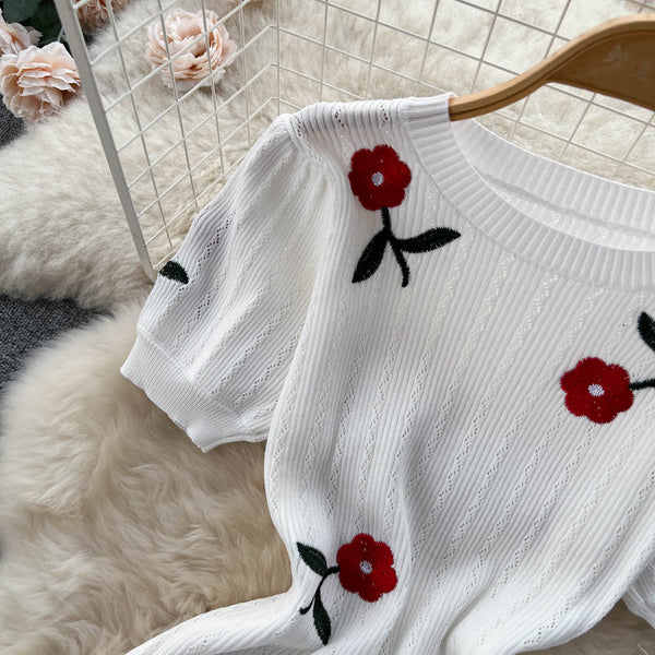 Elegant Embroidered Rose Knitted Dress
