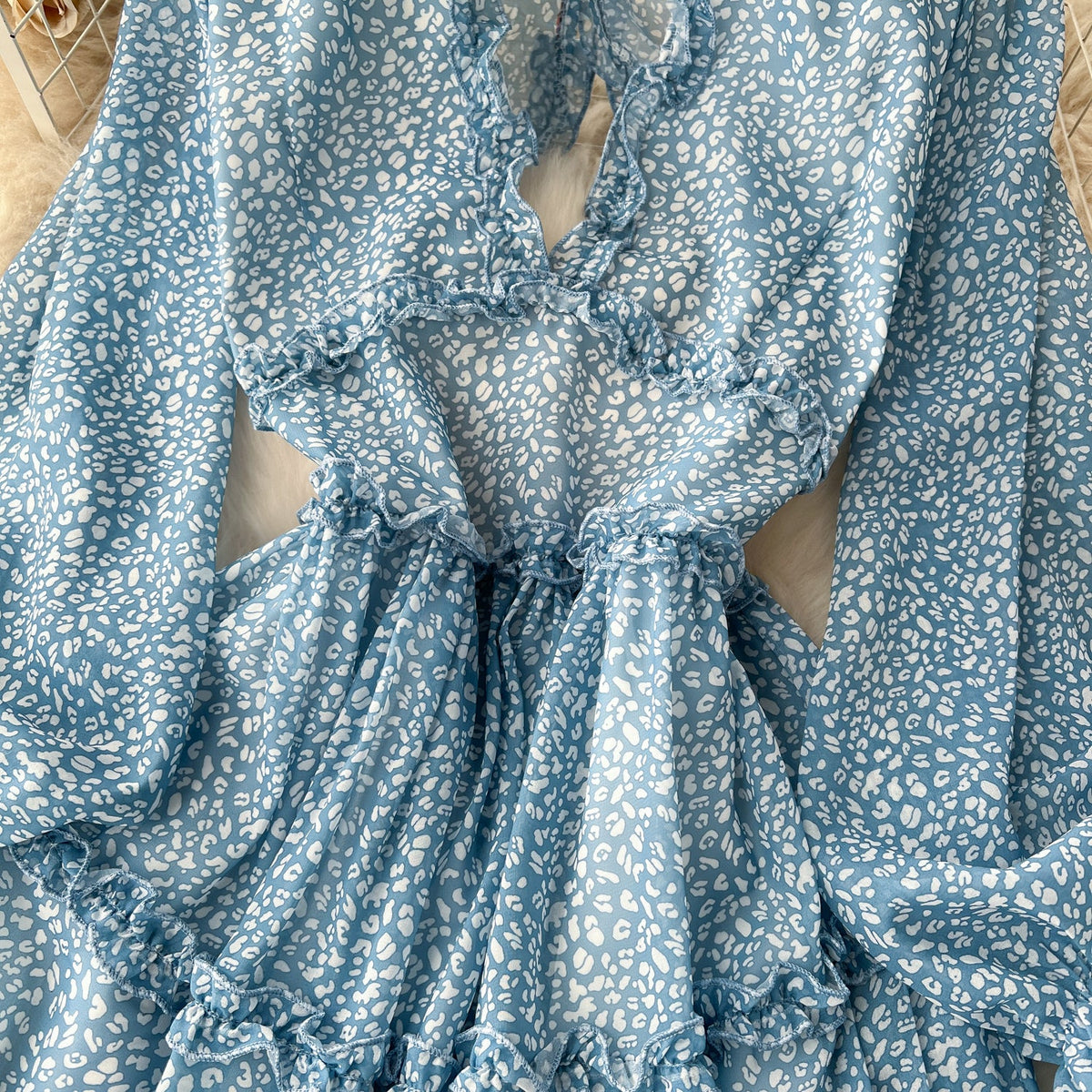 Niche Hollowed Floral Chiffon Dress