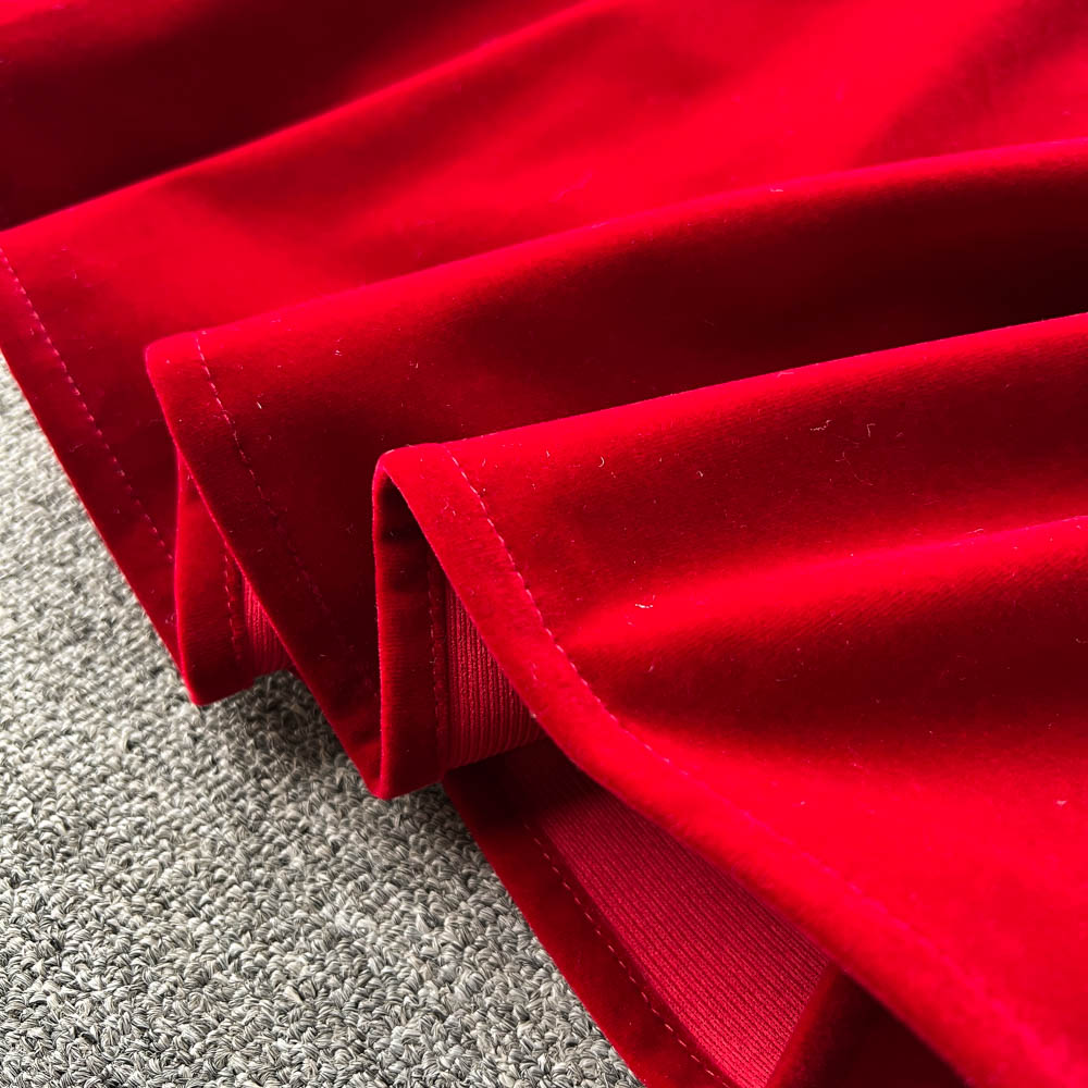 Square Collar Solid Suede Dress