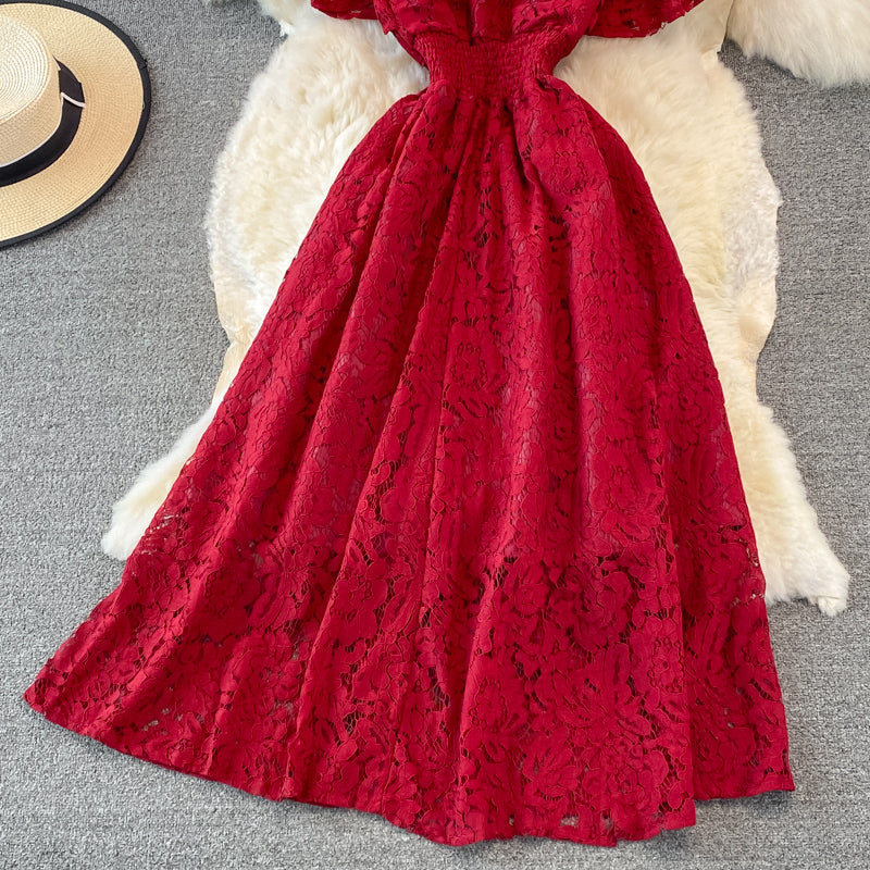 V-neck Floral Embroidered Lace Dress