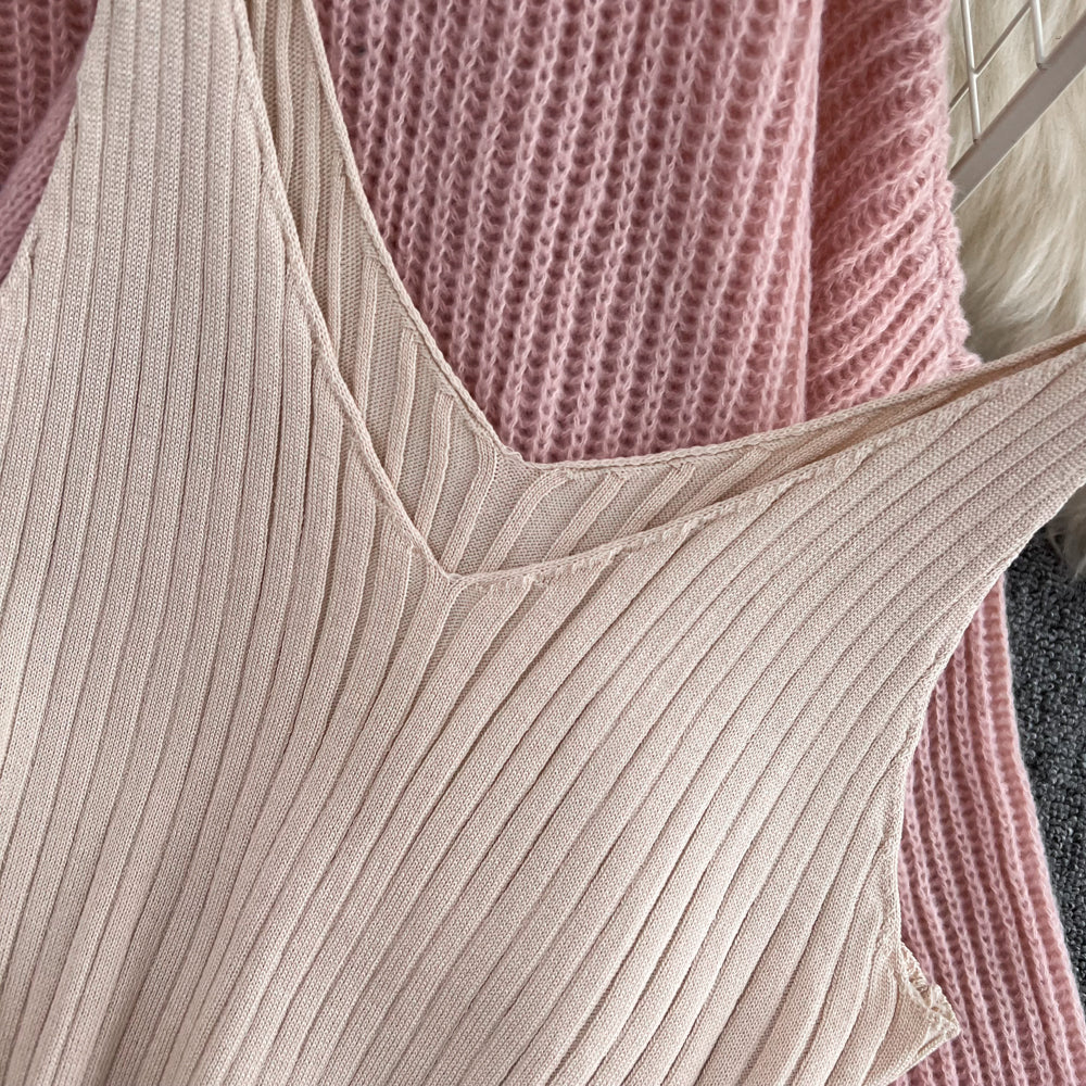 Loose Cardigan&Slip Dress Knitted 2Pcs