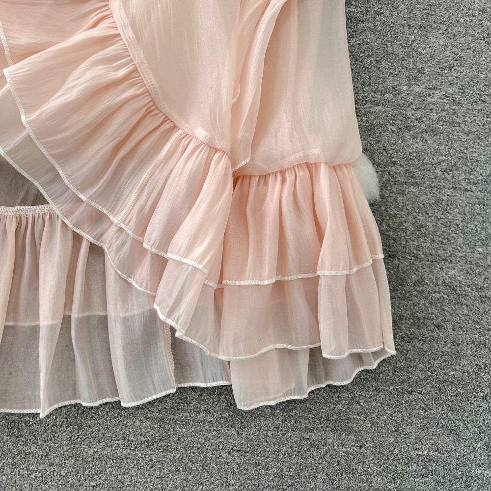 Fairy Deep V-neck Ruffled Mesh Dress